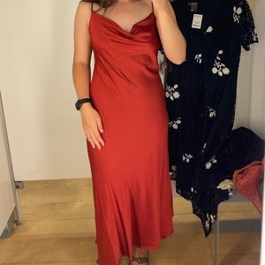 Red Satin Midi Dress